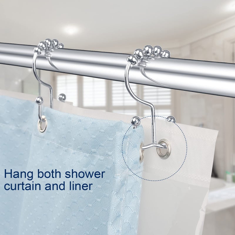 Gidse Shower Curtain Hooks Sturdy Stainless Steel Double Sided Shower Hooks Rings for Bathroom Shower Curtain Rods Curtains Set of 12 Hooks - Chrome - Image 4